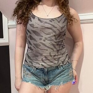 y2k gray zebra print tank top small